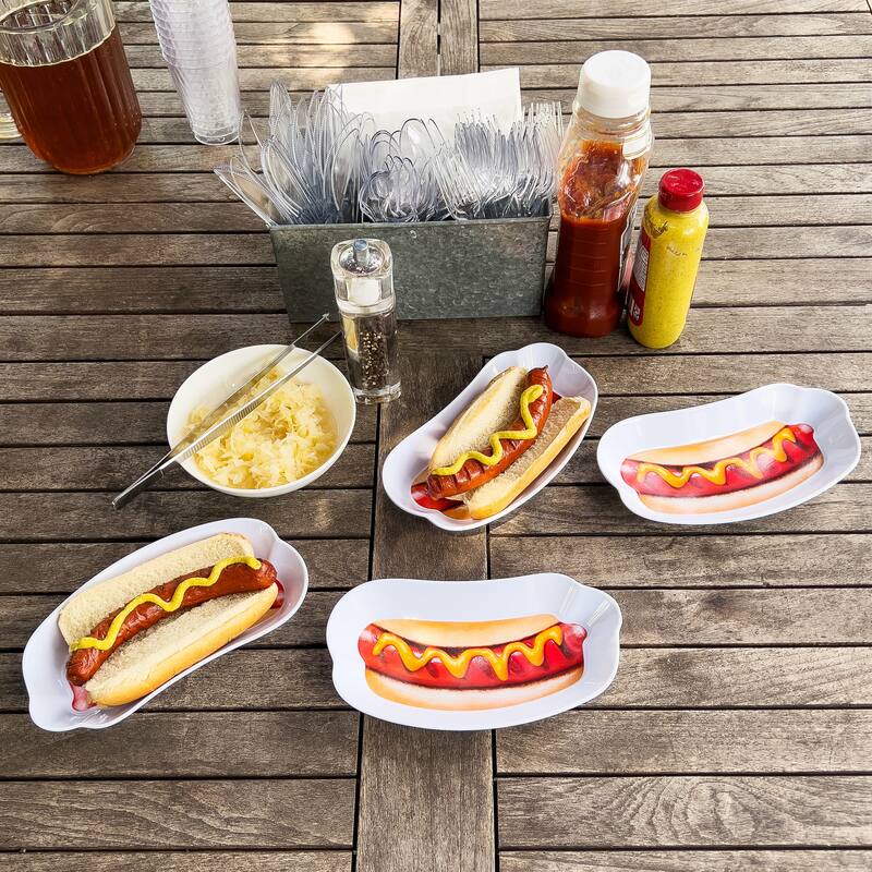 Mind Reader Hot Dog Serving Plates for Parties and BBQs, 4 Piece Set
